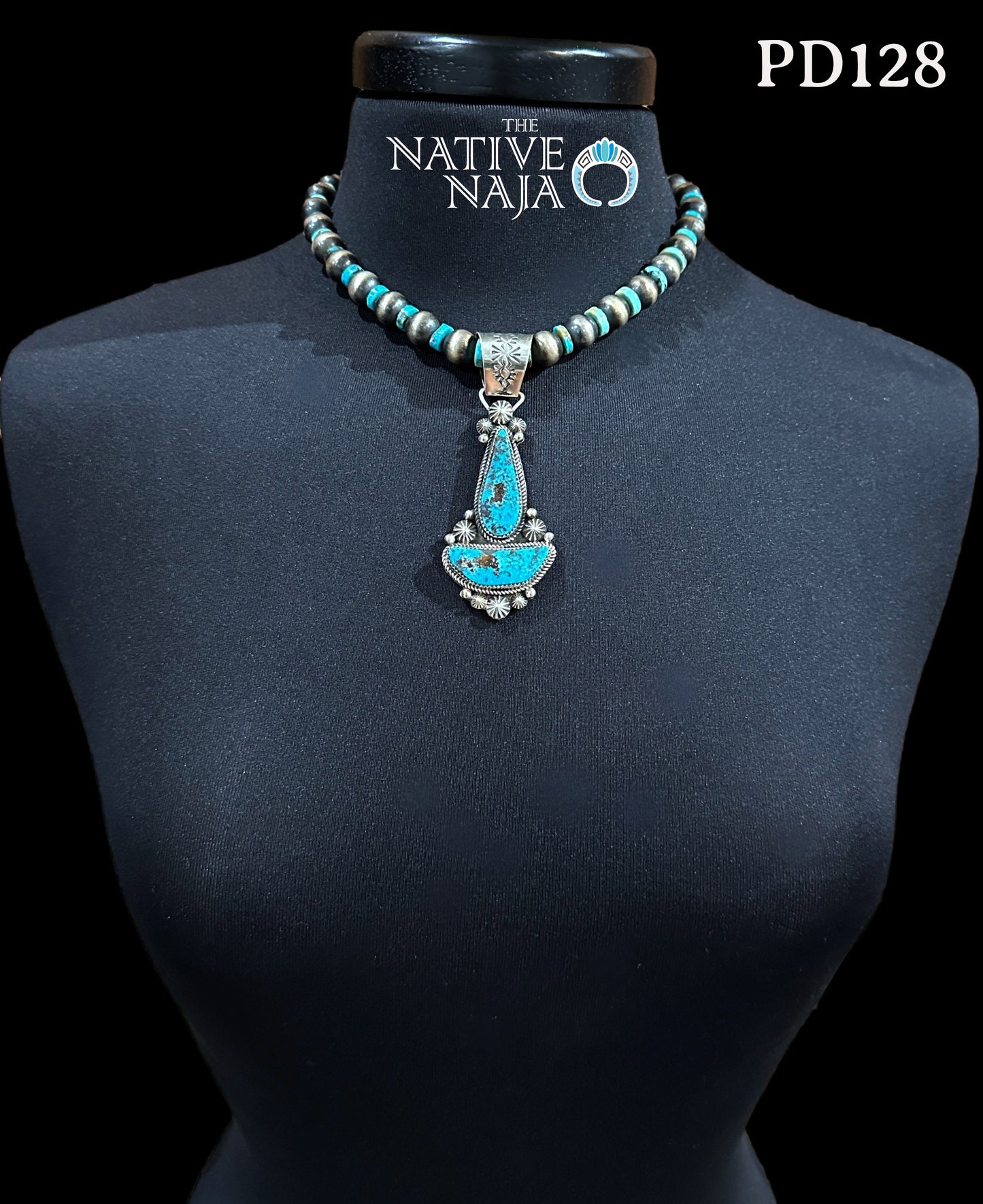 Navajo Rosella Paxton Blue Gem Turquoise & Sterling Silver Pendant PD128