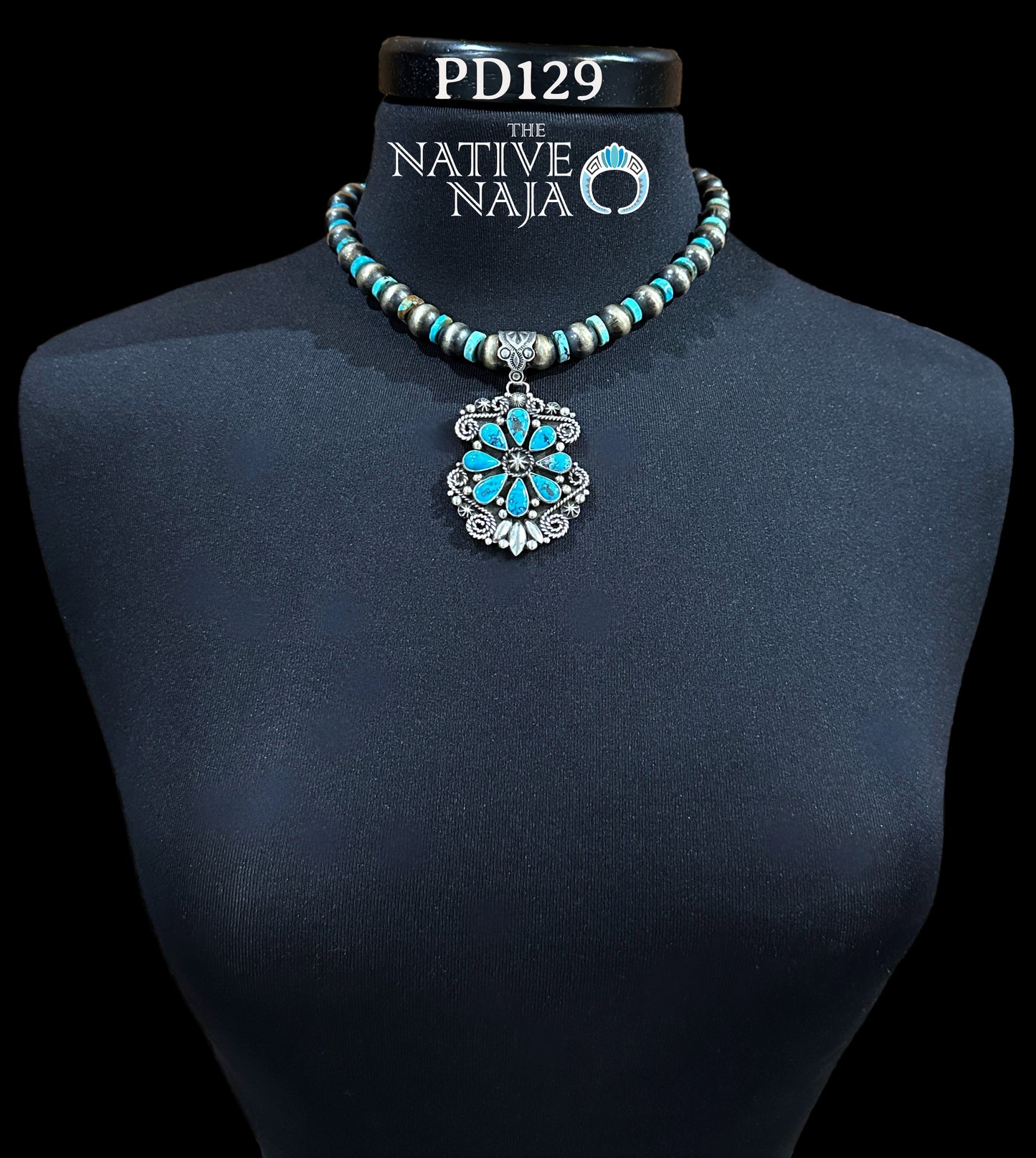 Navajo Geneva Apachito Kingman, Egyptian Turquoise & Sterling Silver Pendant PD129