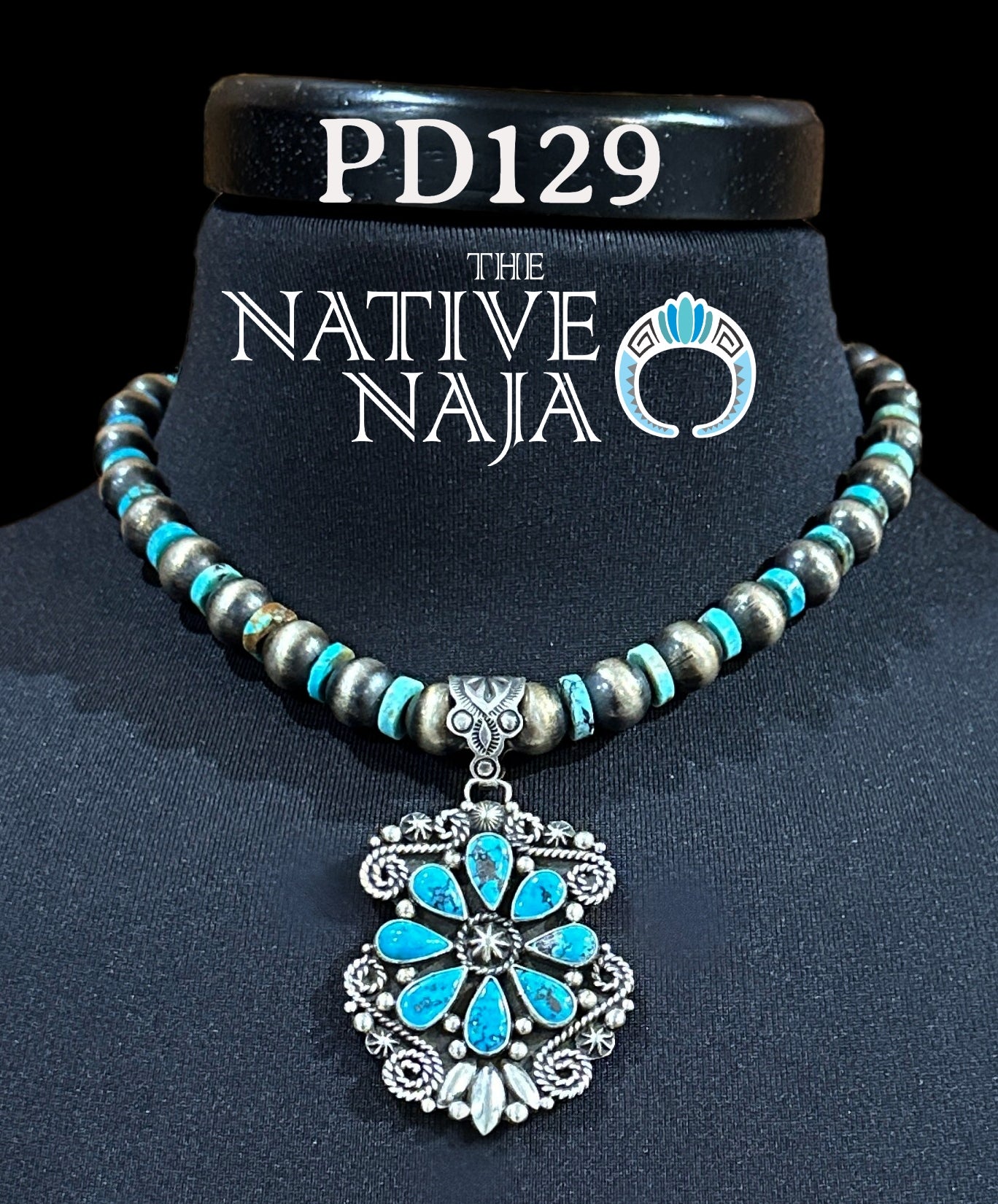 Navajo Geneva Apachito Kingman, Egyptian Turquoise & Sterling Silver Pendant PD129