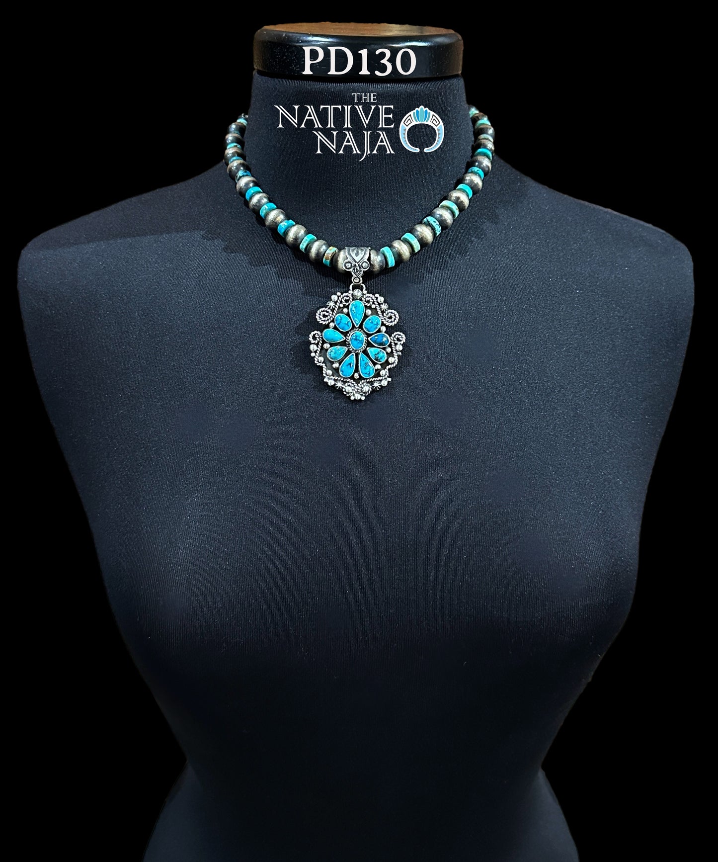 Navajo Geneva Apachito Kingman, Egyptian Turquoise & Sterling Silver Pendant PD130