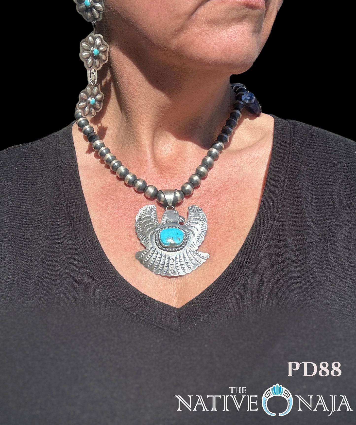 Native Artist Chimney Butte Kingman Turquoise & Sterling Silver Thunderbird Pendant PD88