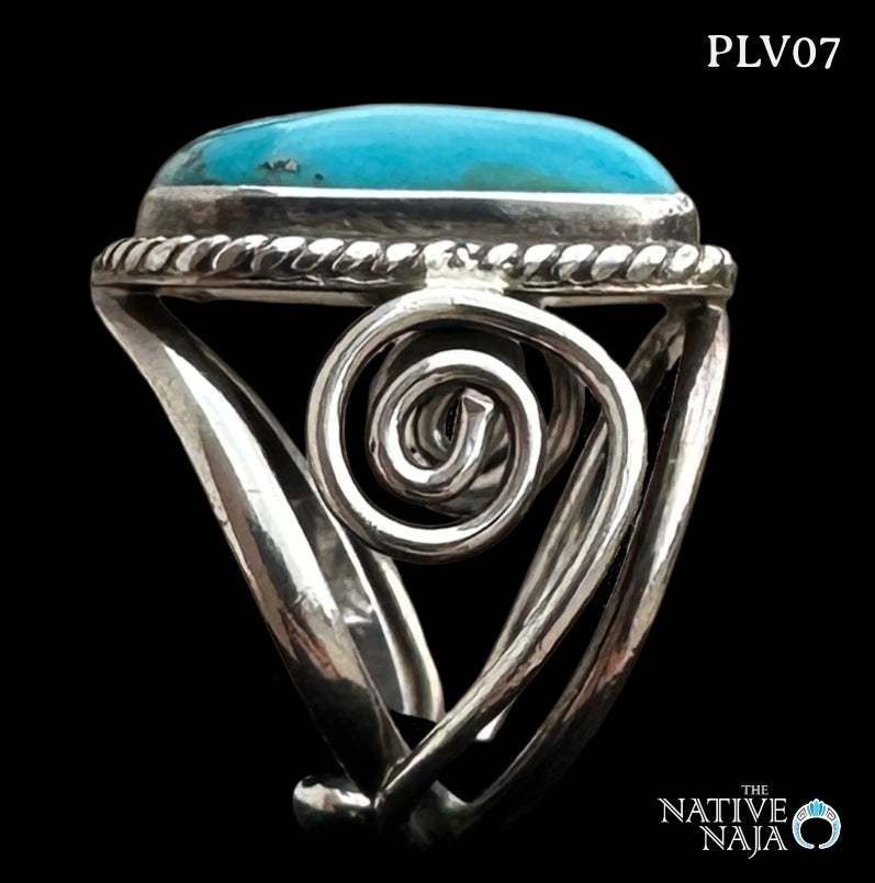 Pre-Owned RARE Contemporary Navajo Emer Thompson Sterling Kingman Turquoise & Sterling Silver Ring SZ Adjustable PLV07