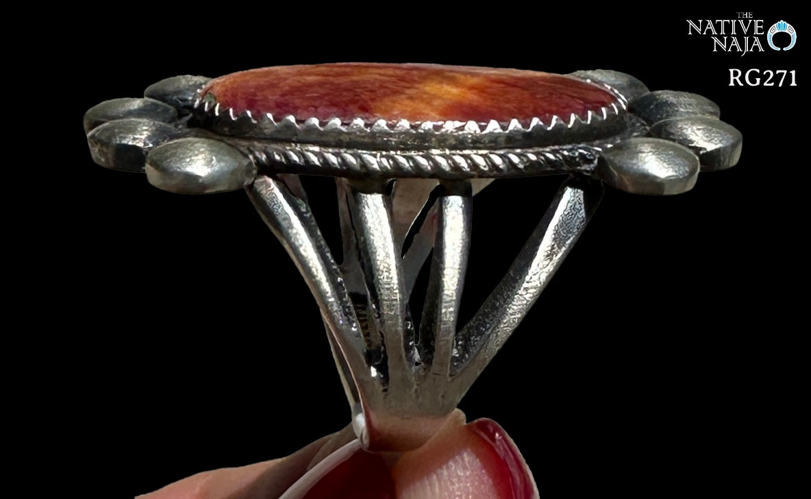 Navajo Martha Cayatineto Sterling Silver & Spiny Oyster Ring Size 6 1/4 RG271