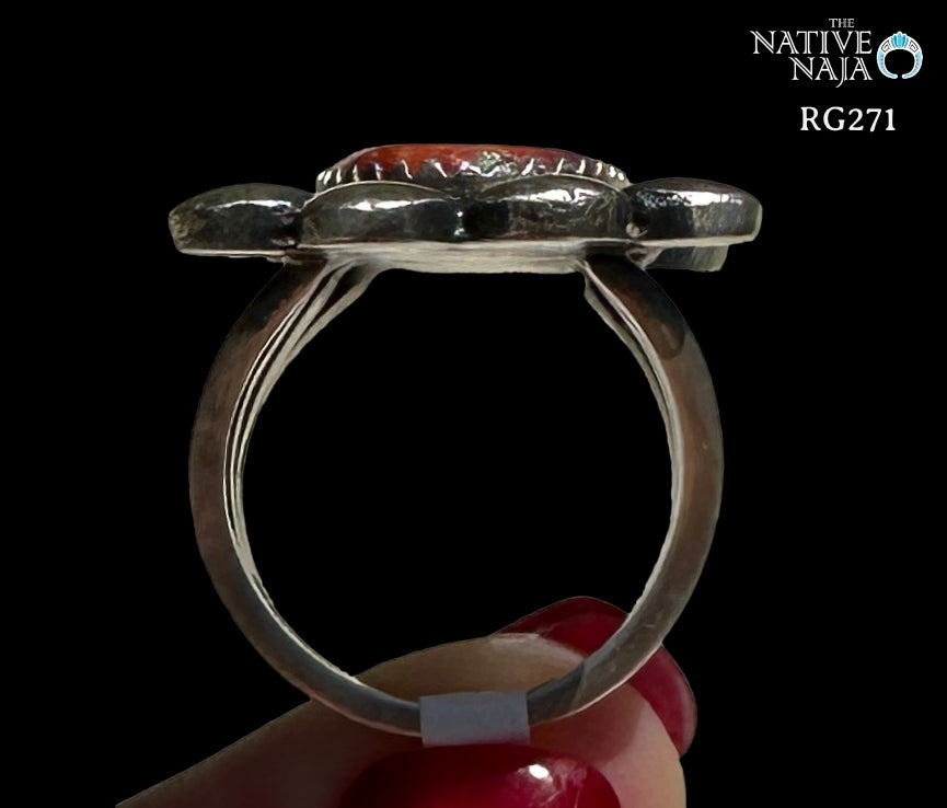 Navajo Martha Cayatineto Sterling Silver & Spiny Oyster Ring Size 6 1/4 RG271