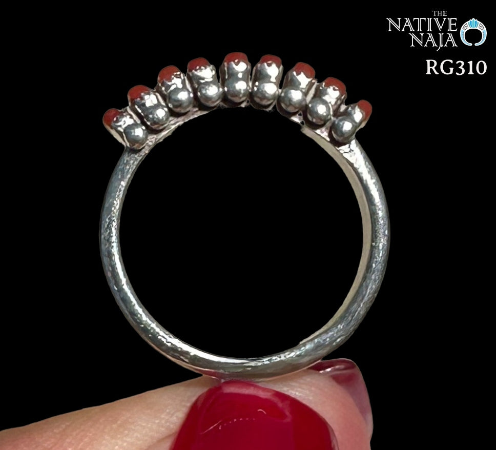 Zuni Artist Irma Ukestine Sterling Silver & Coral Band Ring Size 6 1/4 RG310