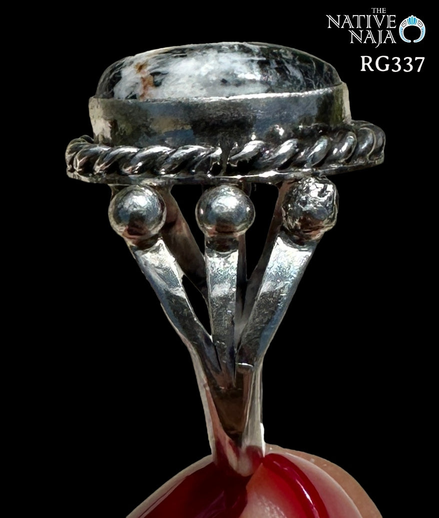 Navajo Artist Robinson Martinez Sterling Silver & White Buffalo Ring Size 8 1/2 RG337