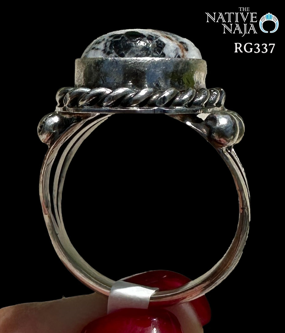 Navajo Artist Robinson Martinez Sterling Silver & White Buffalo Ring Size 8 1/2 RG337