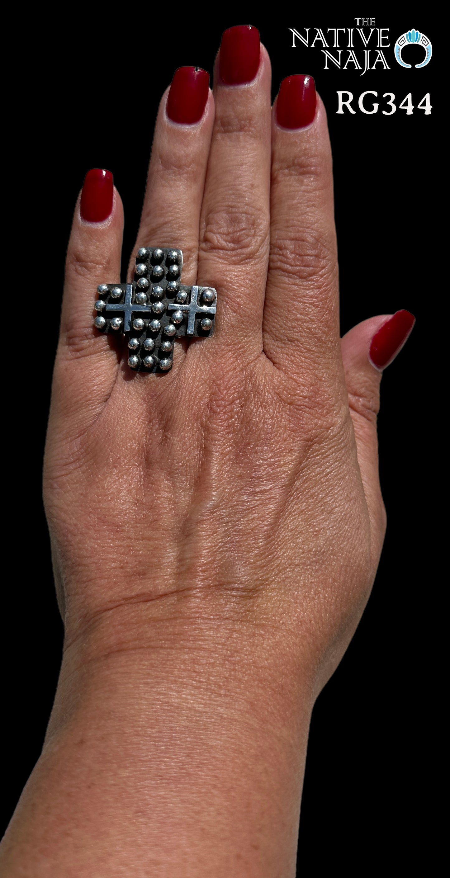 Navajo Artist Geneva Apachito Sterling Silver Cross and Dot Cross Ring SZ 7 3/4 RG344