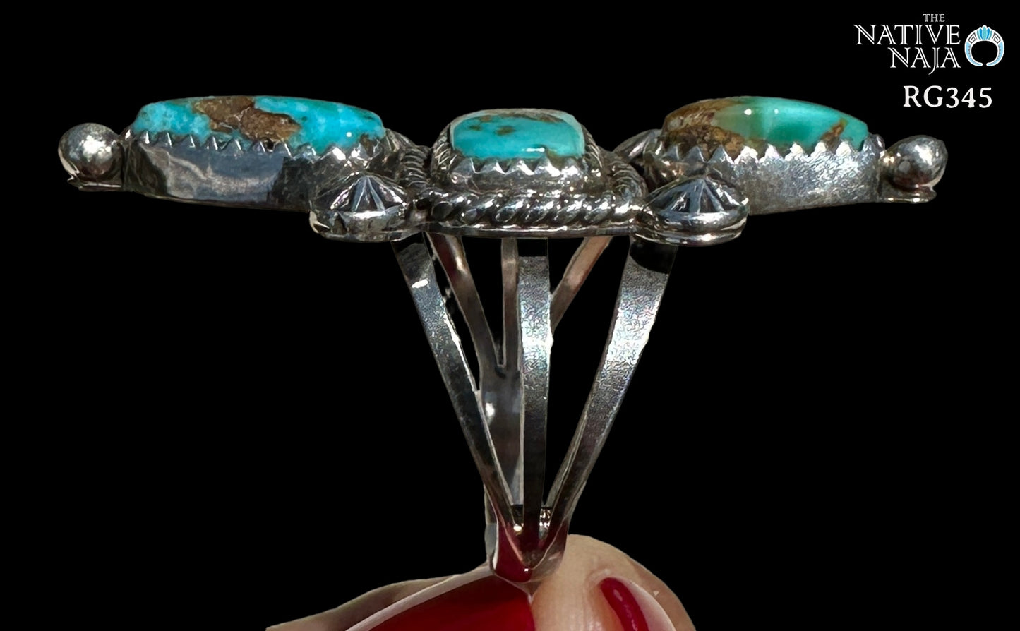 Navajo Artist Rosella Paxton Sterling Silver & Rare Candelaria Turquoise Ring SZ 7 RG345