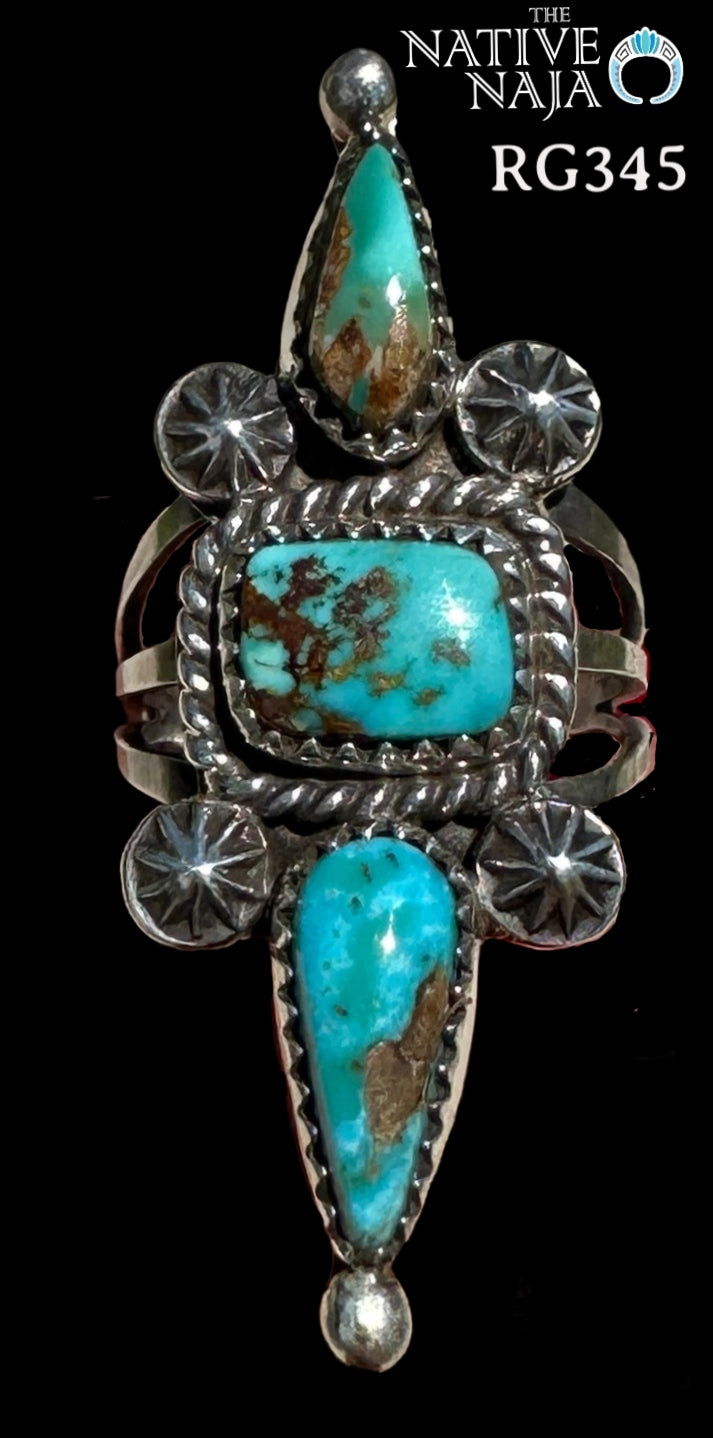 Navajo Artist Rosella Paxton Sterling Silver & Rare Candelaria Turquoise Ring SZ 7 RG345