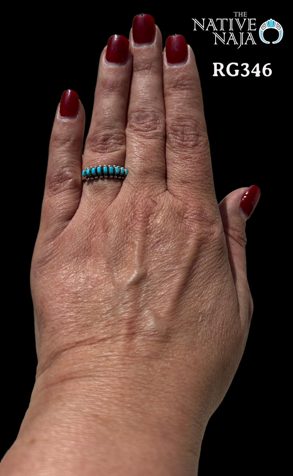 Zuni Artist Irma Ukestine Sterling Silver & Rare Sleeping Beauty Turquoise Band Ring Size 7 1/4 RG346