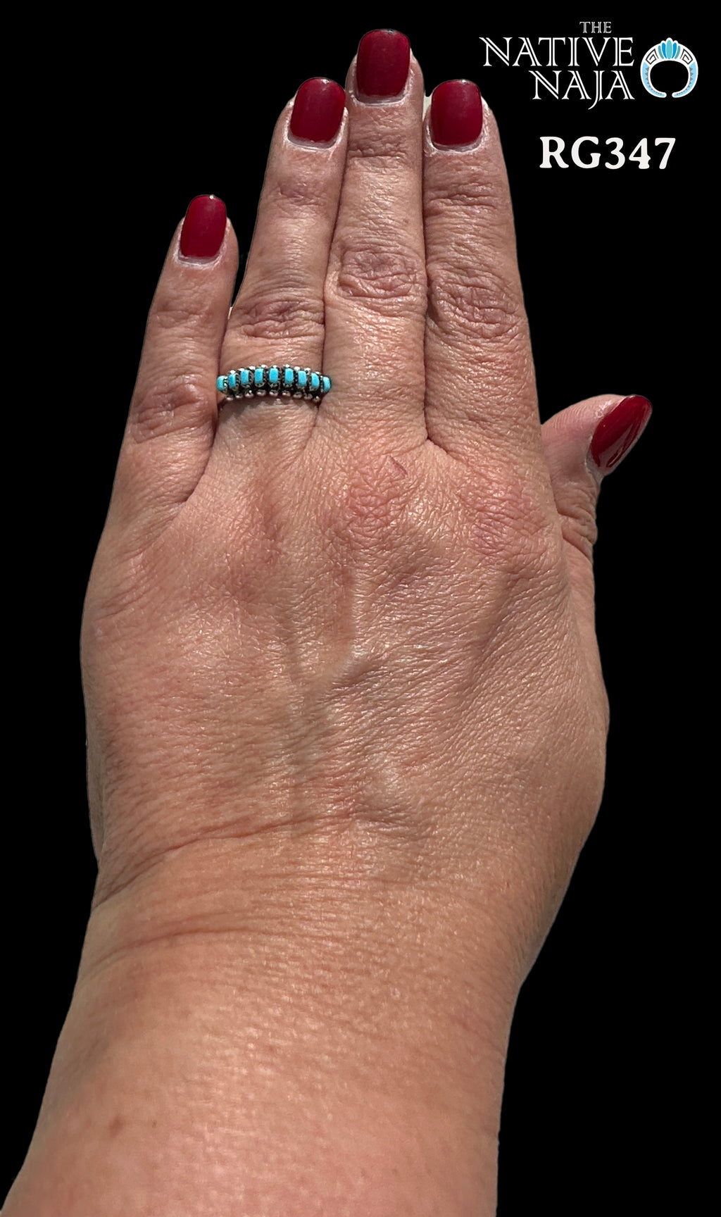Zuni Artist Irma Ukestine Sterling Silver & Rare Sleeping Beauty Turquoise Band Ring Size 7 1/4 RG347