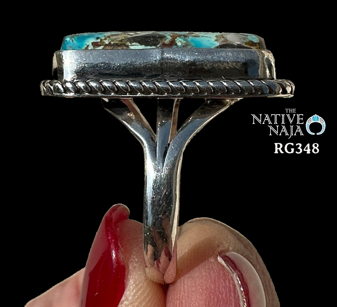 Navajo Artist LaRosa Ganadonegro Sterling Silver & Candelaria Turquoise Ring SZ 8 1/2 RG348