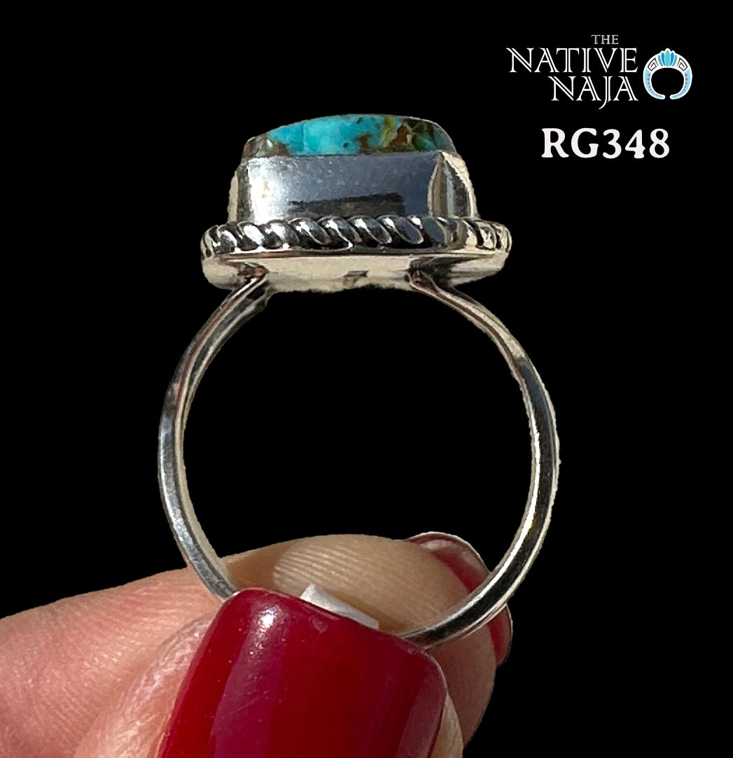 Navajo Artist LaRosa Ganadonegro Sterling Silver & Candelaria Turquoise Ring SZ 8 1/2 RG348