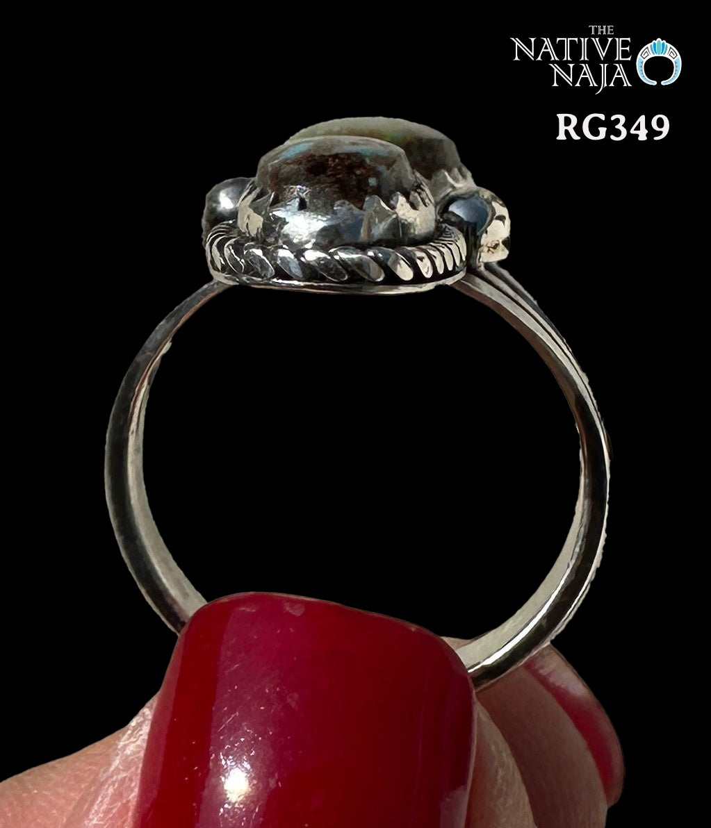 Navajo Artist LaRosa Ganadonegro Sterling Silver & Rare Blue Gem Turquoise Ring SZ 7 3/4 RG349