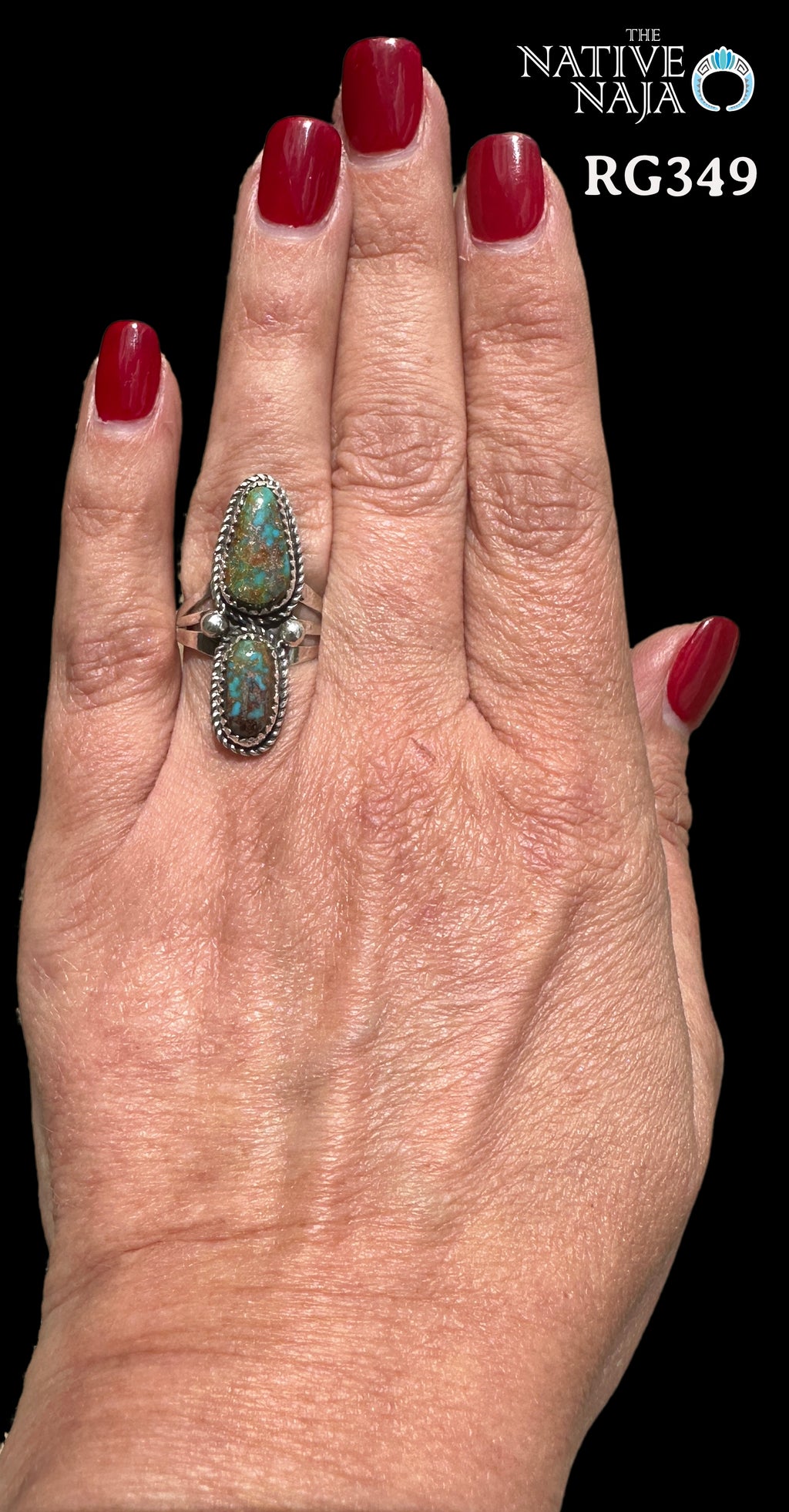 Navajo Artist LaRosa Ganadonegro Sterling Silver & Rare Blue Gem Turquoise Ring SZ 7 3/4 RG349