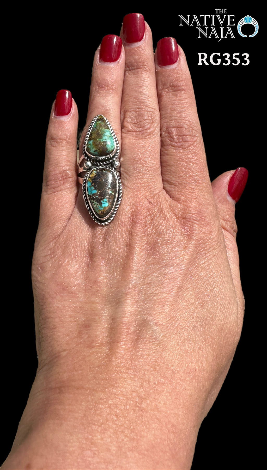 Navajo Artist LaRosa Ganadonegro Large Sterling Silver & Candelaria Turquoise Ring SZ 8 RG353