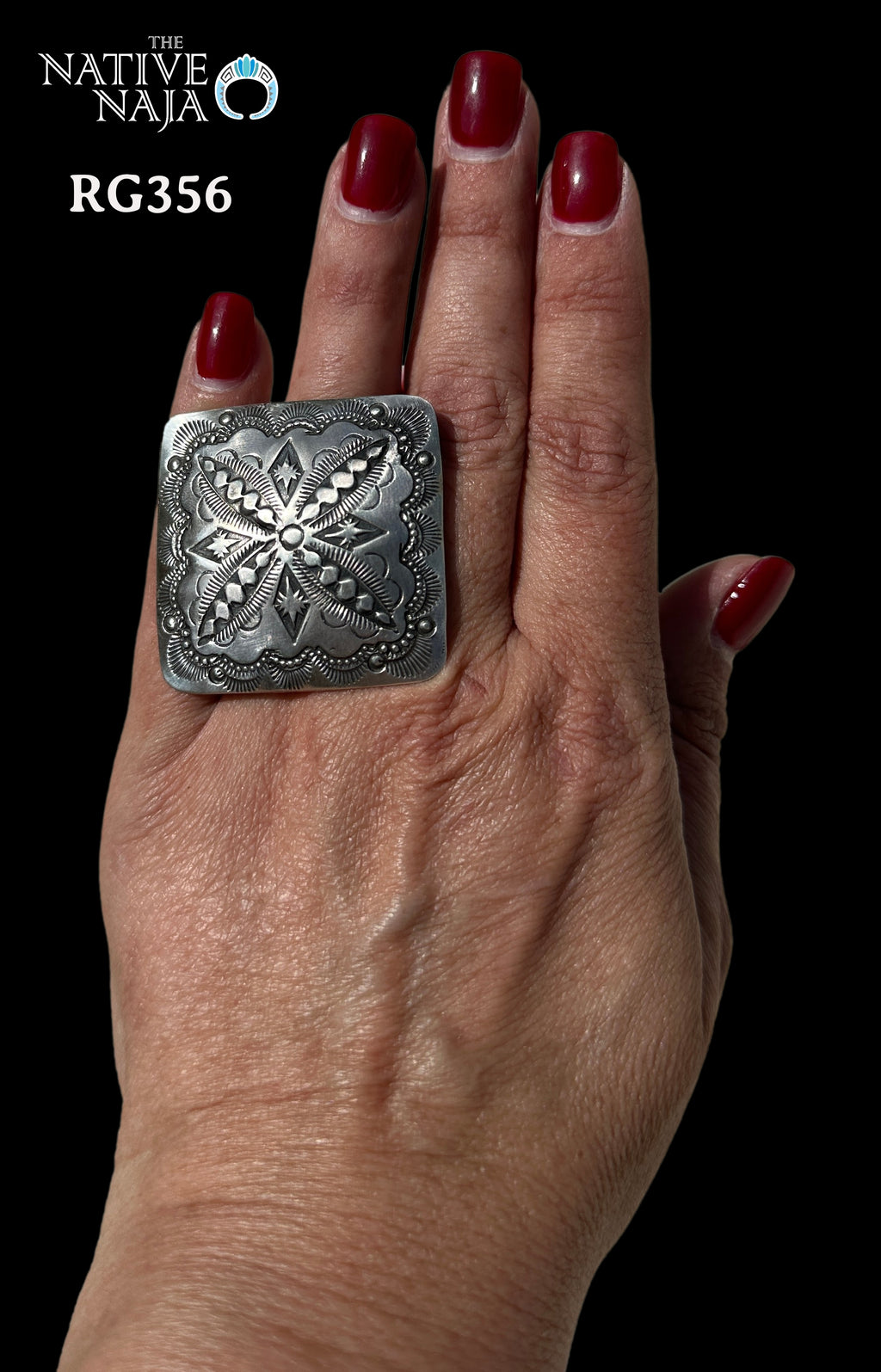 Navajo Artist Vincent J Platero Hand Stamped Wide Adjustable Band Sterling Silver Ring RG356