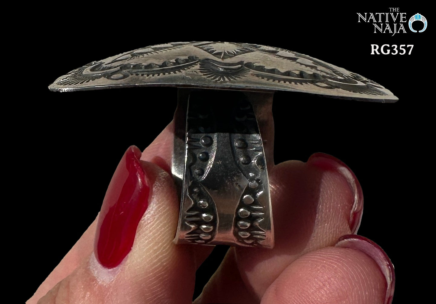Navajo Artist Vincent J Platero Hand Stamped Wide Adjustable Band Sterling Silver Ring RG357