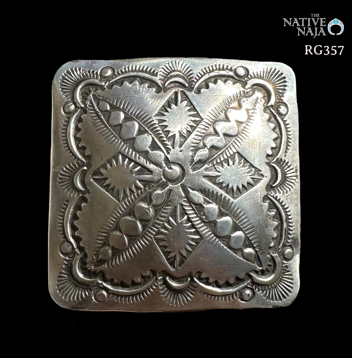 Navajo Artist Vincent J Platero Hand Stamped Wide Adjustable Band Sterling Silver Ring RG357