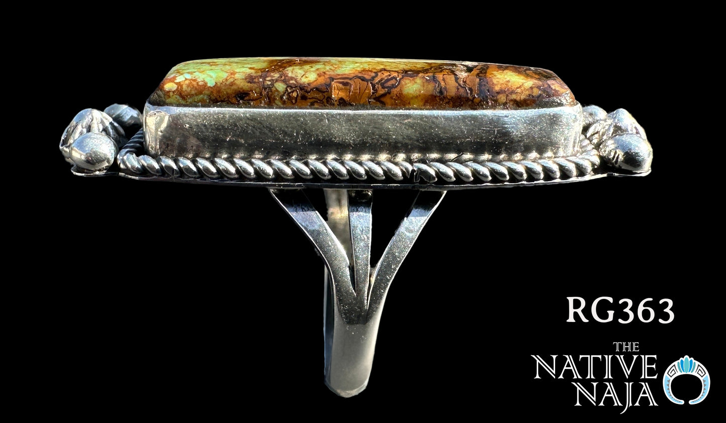 Navajo Artist LaRosa Ganadonegro Sterling Silver & Nevada Blue Turquoise Ring SZ 8 RG363