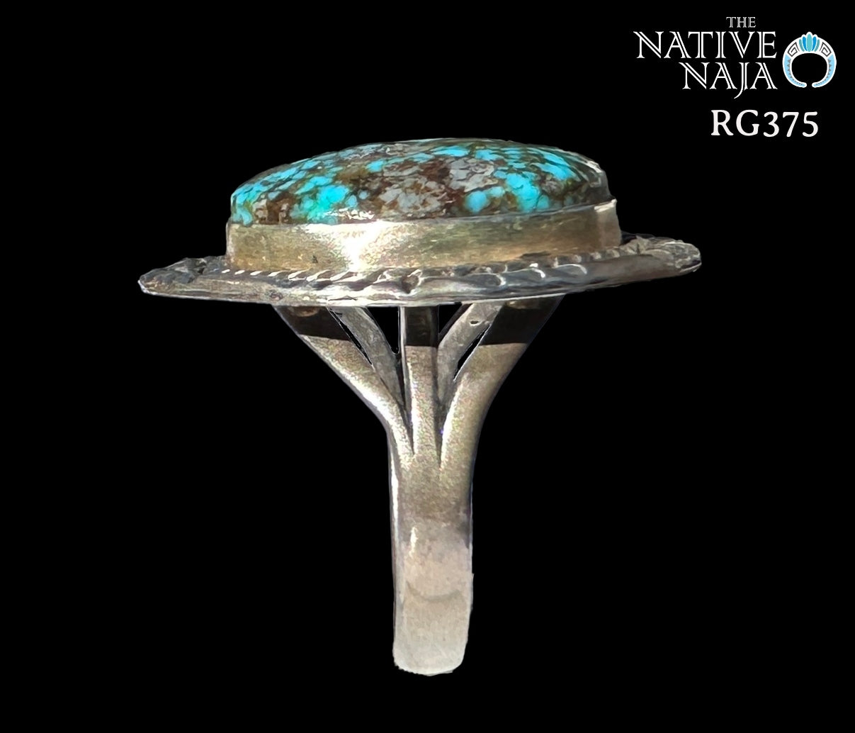 Navajo LaRosa Ganadonegro Sterling Silver & Kingman Turquoise Ring SZ 8 RG375