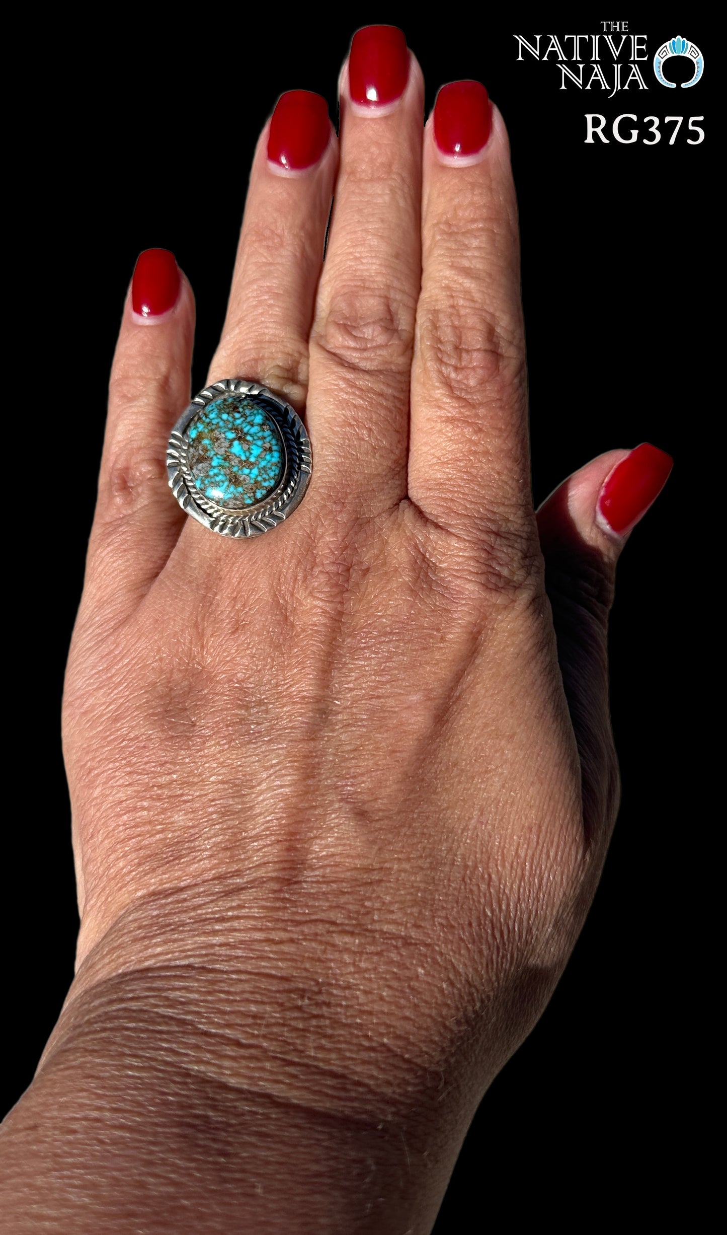 Navajo LaRosa Ganadonegro Sterling Silver & Kingman Turquoise Ring SZ 8 RG375
