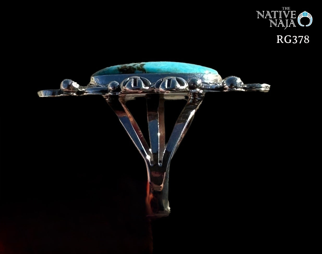 Navajo Rosella Paxton Sterling Silver & Lone Mountain Turquoise Ring SZ 8 3/4 RG378