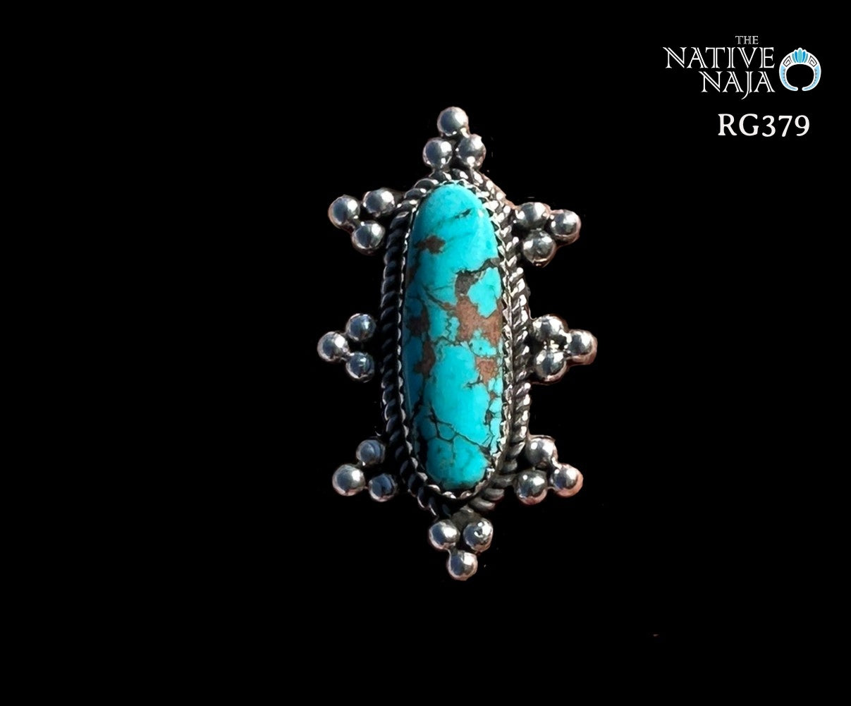 Navajo Rosella Paxton Sterling Silver & Lone Mountain Turquoise Ring SZ 8 1/4 RG379