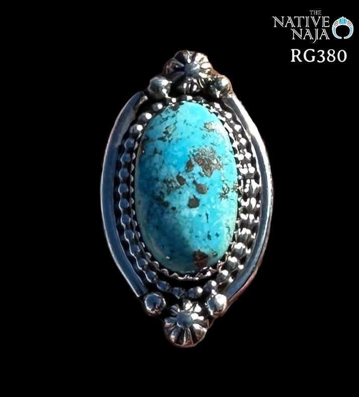 Navajo Rosella Paxton Sterling Silver & Lone Mountain Turquoise Ring SZ 7 3/4 RG380