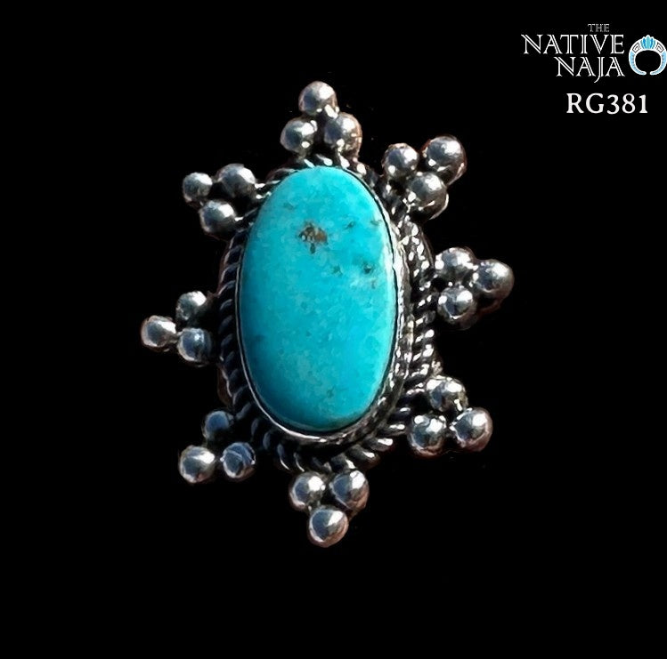 Navajo Rosella Paxton Sterling Silver & Lone Mountain Turquoise Ring SZ 6 3/4 RG381