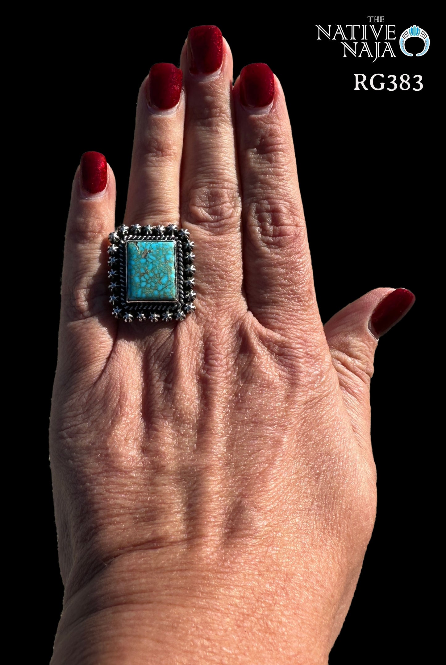Navajo Happy Piasso Sterling Silver & Spiderweb Kingman Turquoise Ring SZ 7 RG383