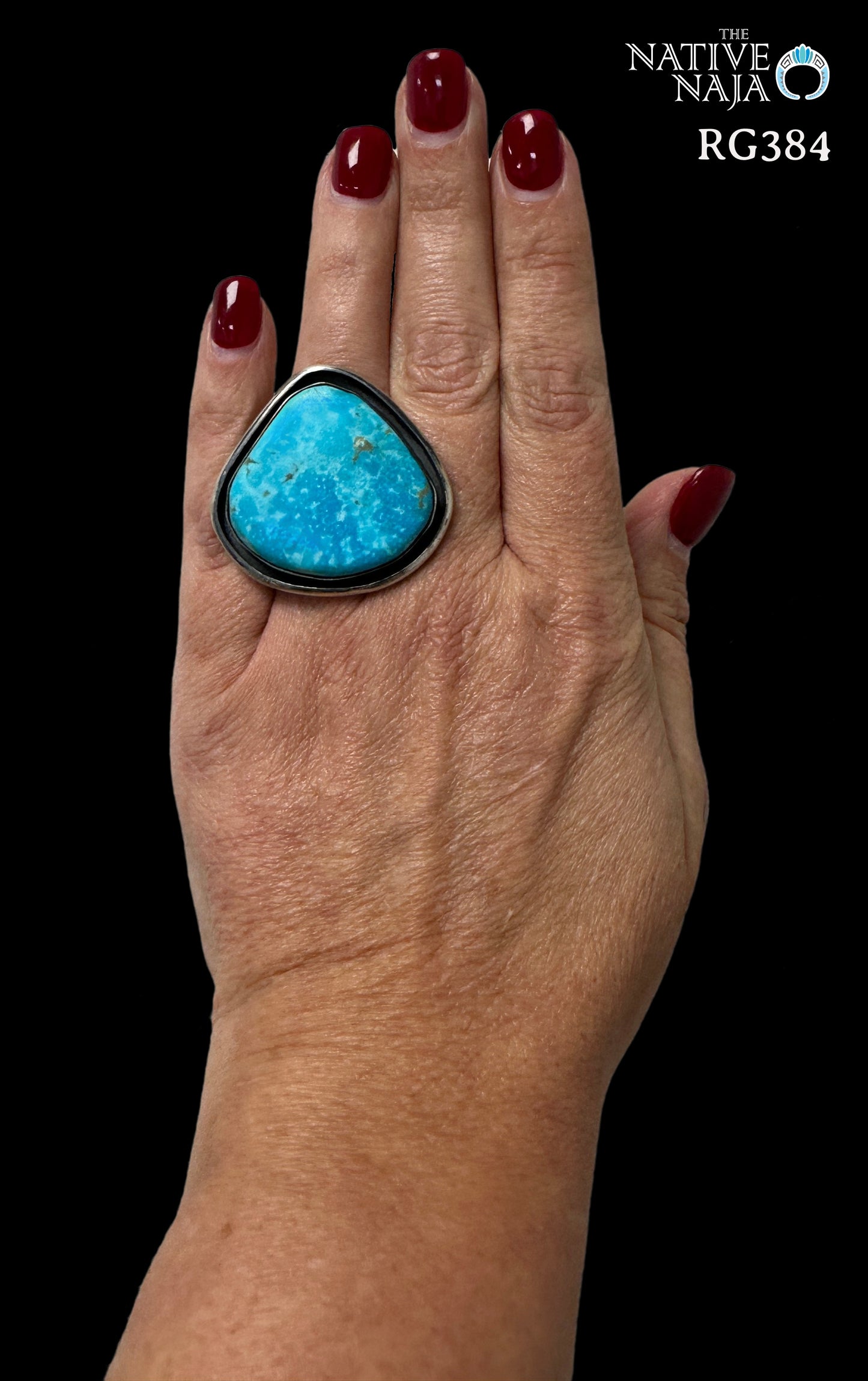 Large Chimney Butte Sterling Silver & Kingman Turquoise Shadow Box Ring SZ 7 1/2 RG384