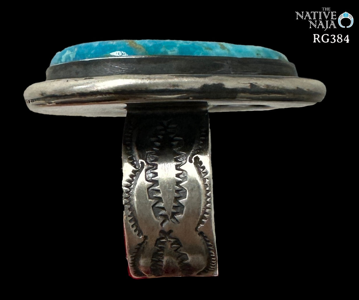 Large Chimney Butte Sterling Silver & Kingman Turquoise Shadow Box Ring SZ 7 1/2 RG384