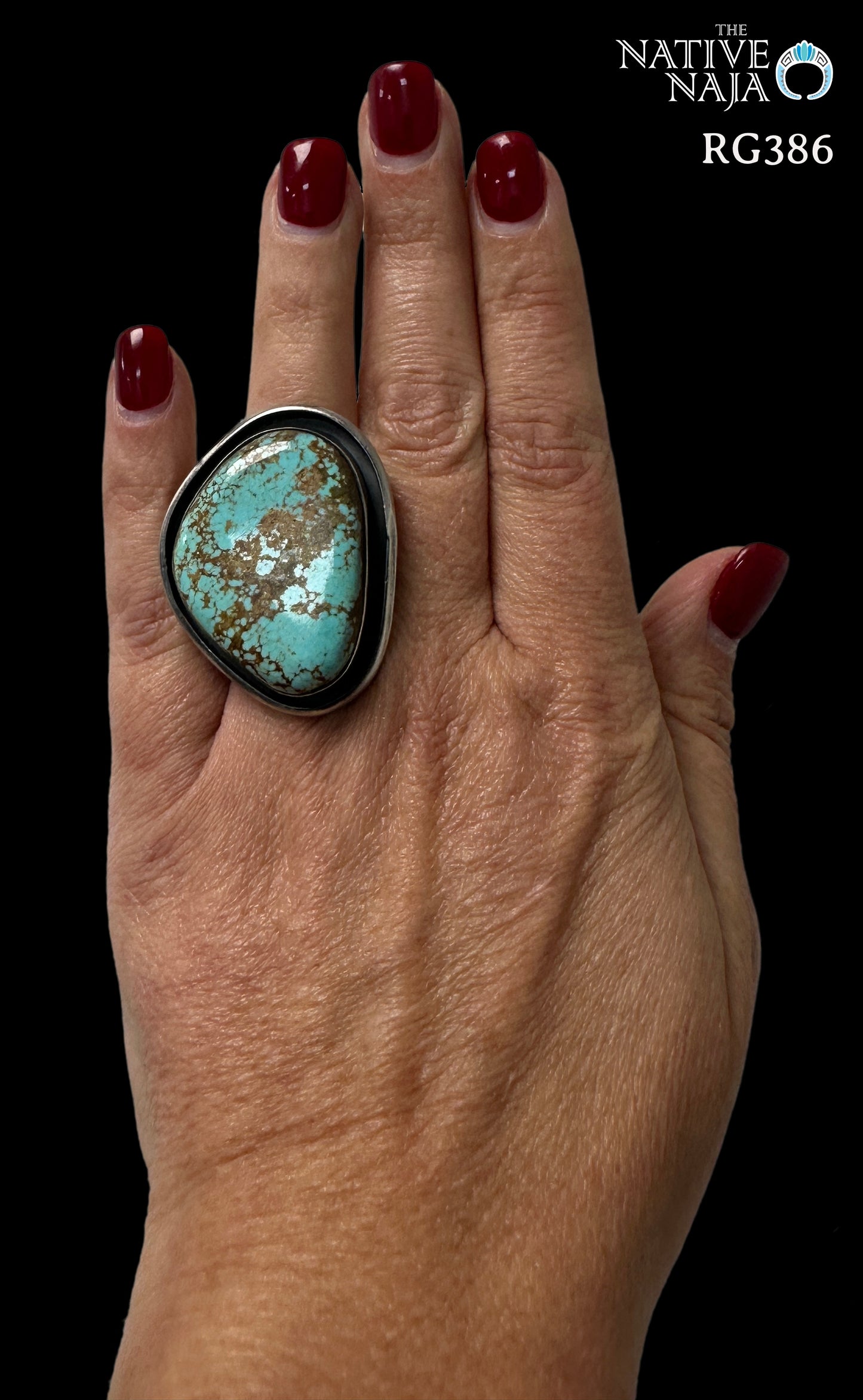 Large Chimney Butte Sterling Silver & Mine #8 Turquoise Shadowbox Ring SZ 10 1/4 RG386