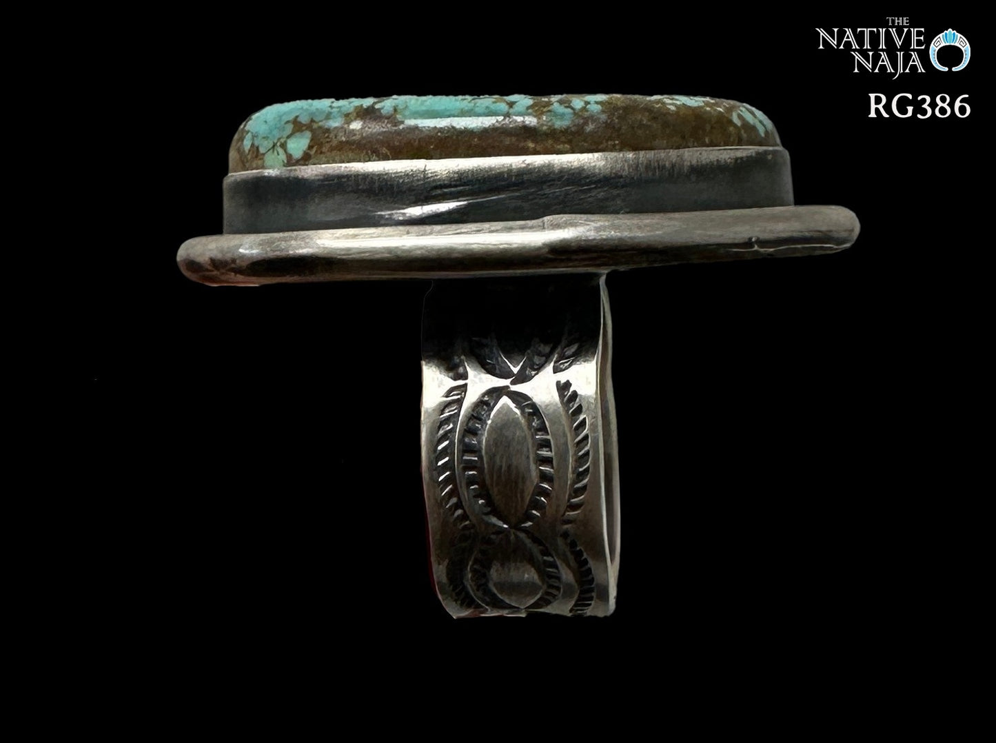 Large Chimney Butte Sterling Silver & Mine #8 Turquoise Shadowbox Ring SZ 10 1/4 RG386