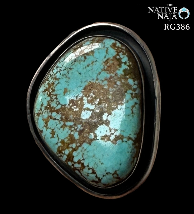 Large Chimney Butte Sterling Silver & Mine #8 Turquoise Shadowbox Ring SZ 10 1/4 RG386