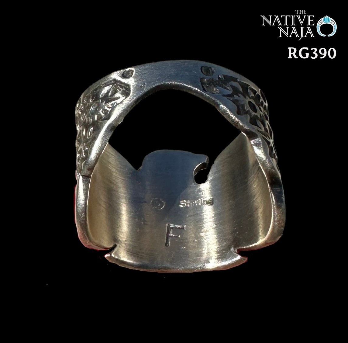 Navajo Freda Martinez Hand Stamped Sterling Silver & Kingman Turquoise Thunderbird Ring SZ 6 1/2 RG390