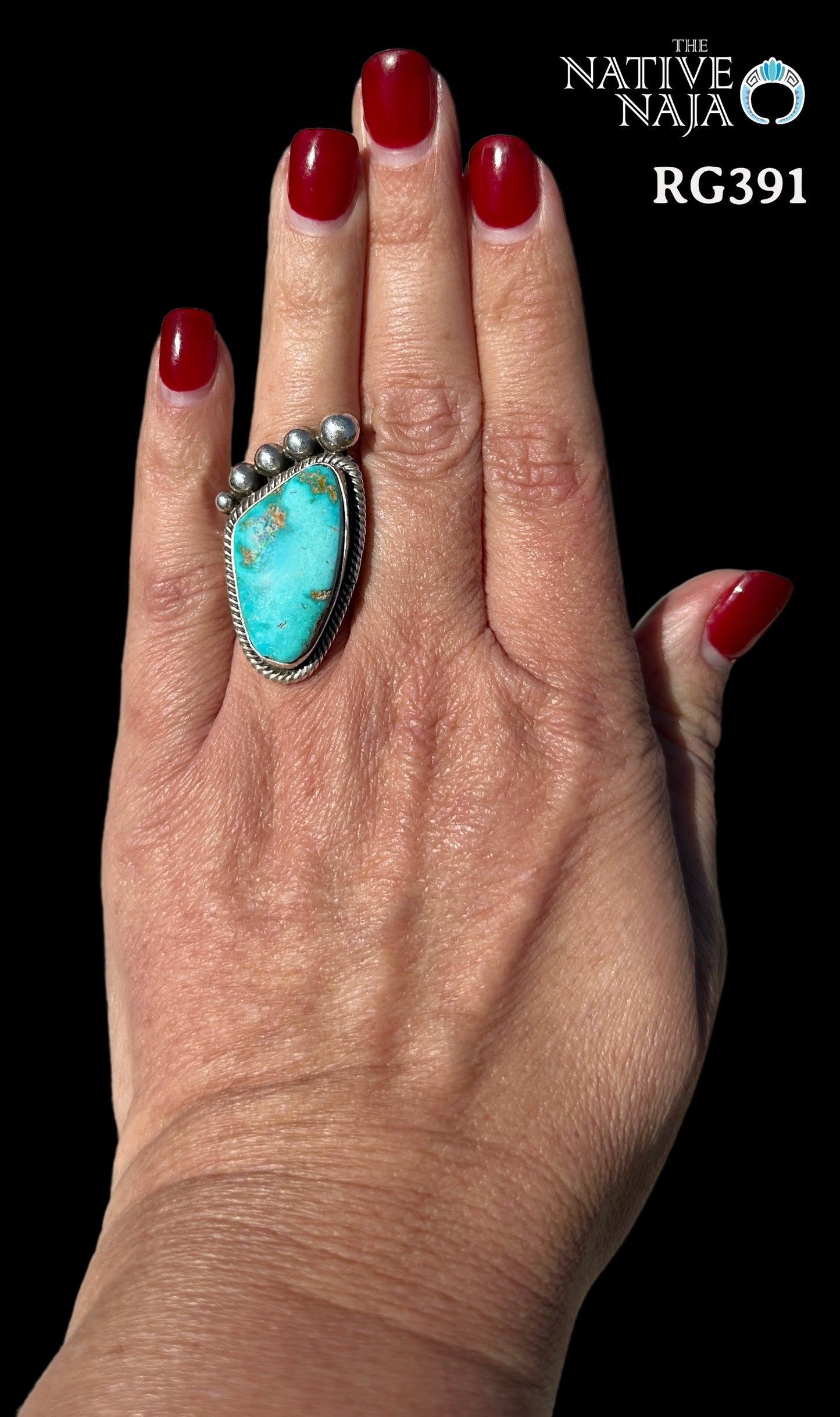 Navajo Rick Martinez Sterling Silver & Sonoran Turquoise Ring SZ 8 3/4 RG391