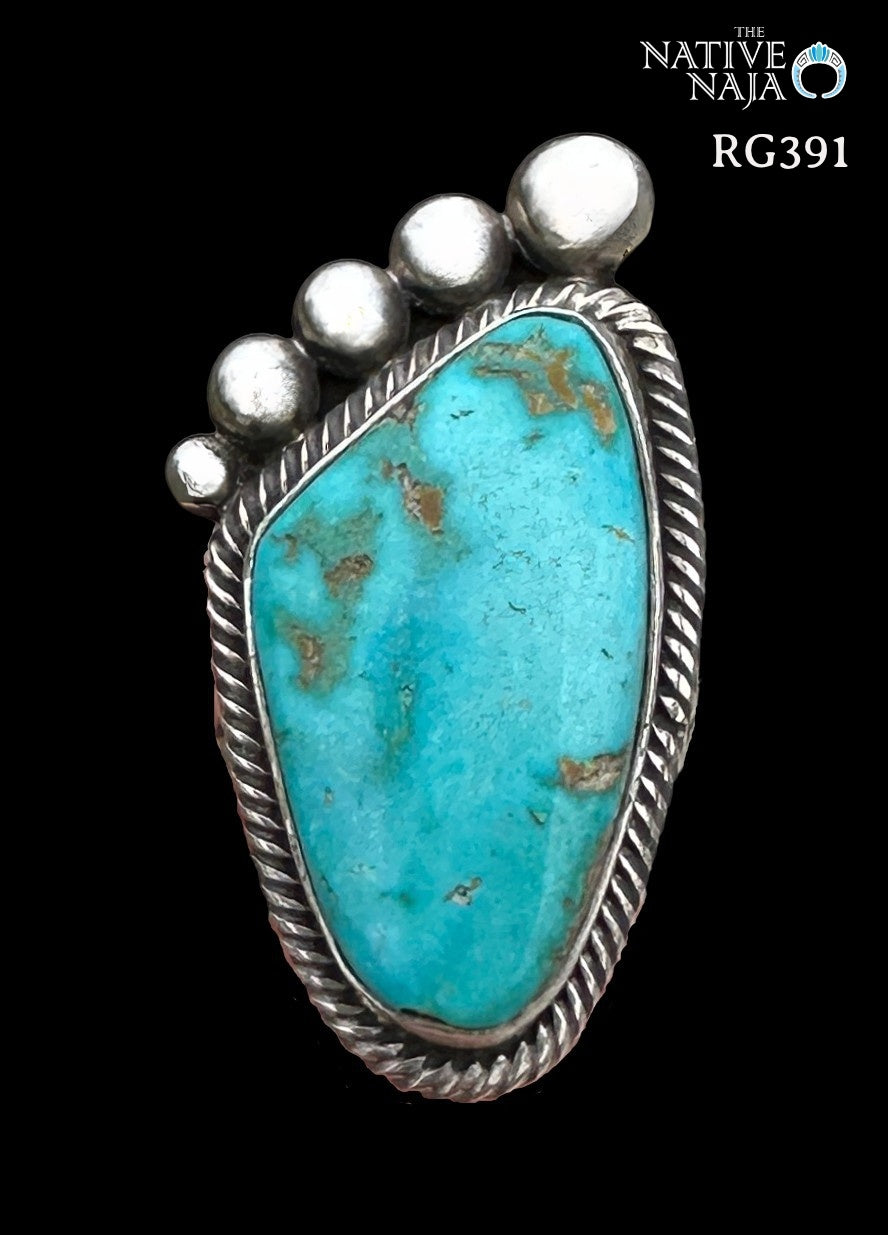 Navajo Rick Martinez Sterling Silver & Sonoran Turquoise Ring SZ 8 3/4 RG391