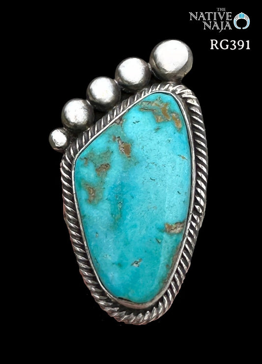 Navajo Rick Martinez Sterling Silver & Sonoran Turquoise Ring SZ 8 3/4 RG391