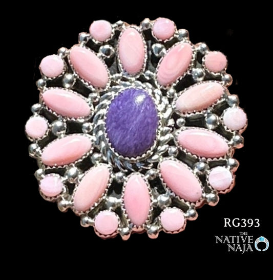 LRG Navajo Brian Jones Pink Conch and Chariote Adjustable Ring RG393