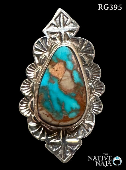 Navajo Jacob Troncosa Sterling Silver Pilot Mountain Turquoise Ring SZ 8 RG395