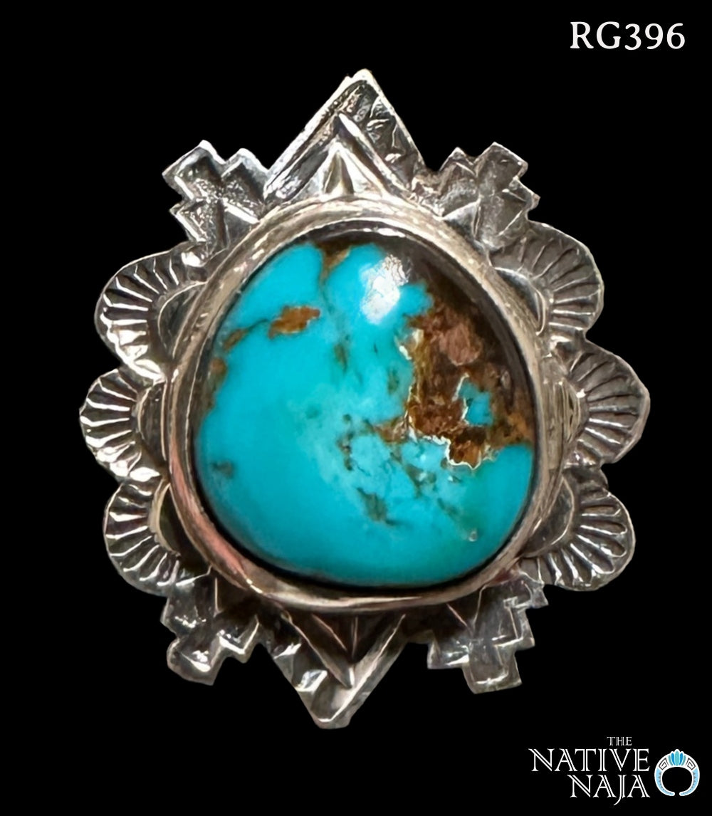 Navajo Jacob Troncosa Sterling Silver Pilot Mountain Turquoise Ring SZ 7 RG396