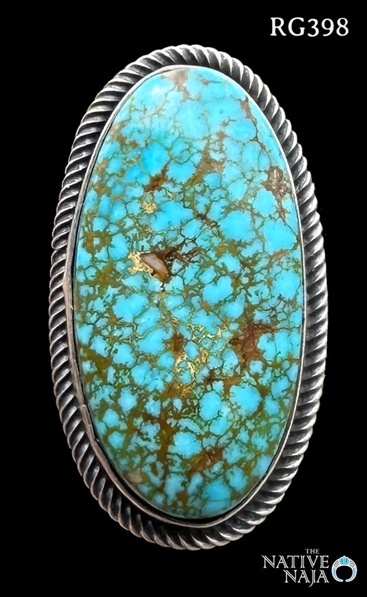 Navajo Richard Jim Sterling Silver Spiderweb Kingman Turquoise Ring SZ 7 1/2 RG398