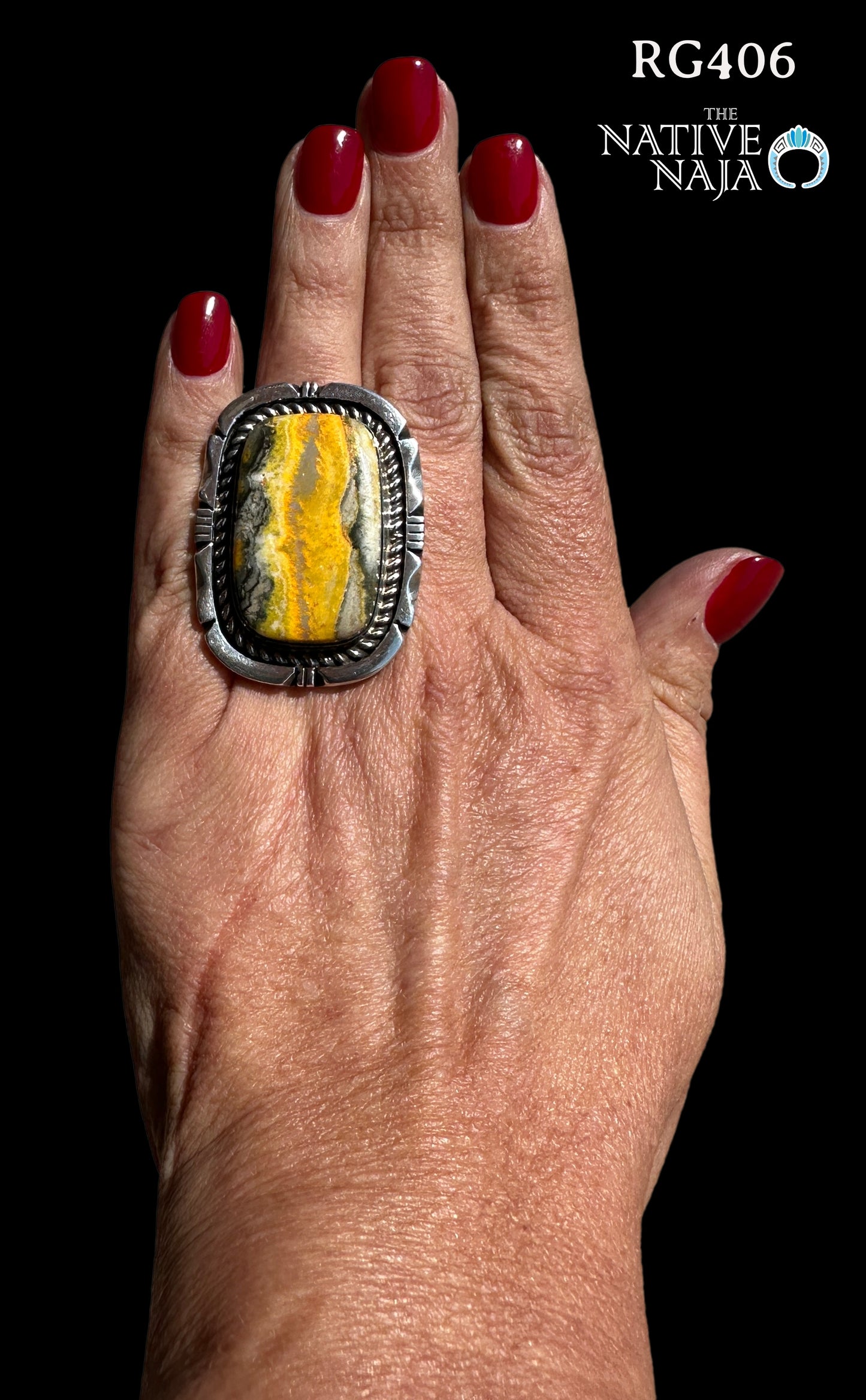 Large Navajo Eddie Secatero Bumblebee & Sterling Silver Statement Ring Size 7 RG406