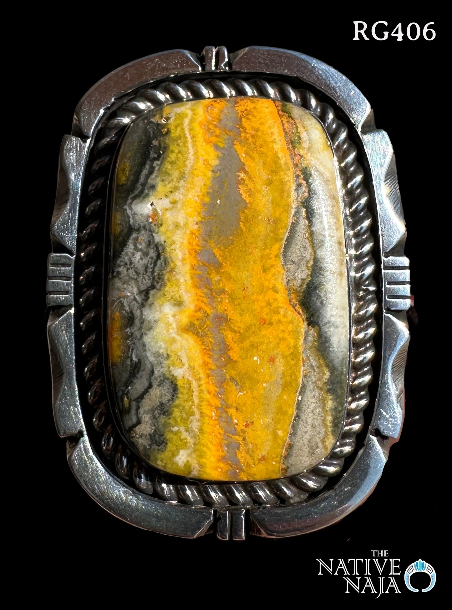 Large Navajo Eddie Secatero Bumblebee & Sterling Silver Statement Ring Size 7 RG406