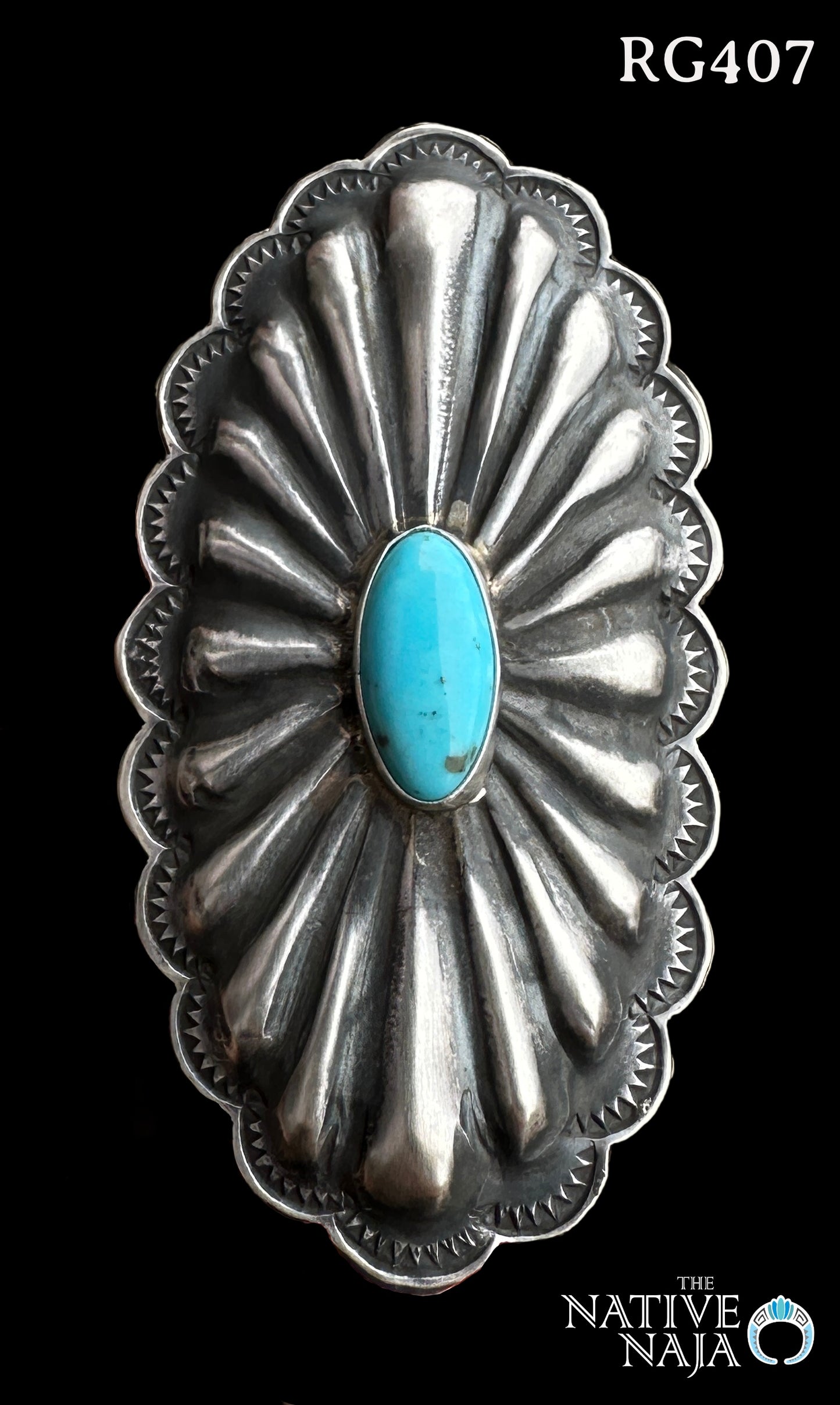 Large Navajo Rita Lee Kingman Turquoise & Sterling Silver Concho Ring Size 7 1/4 RG407