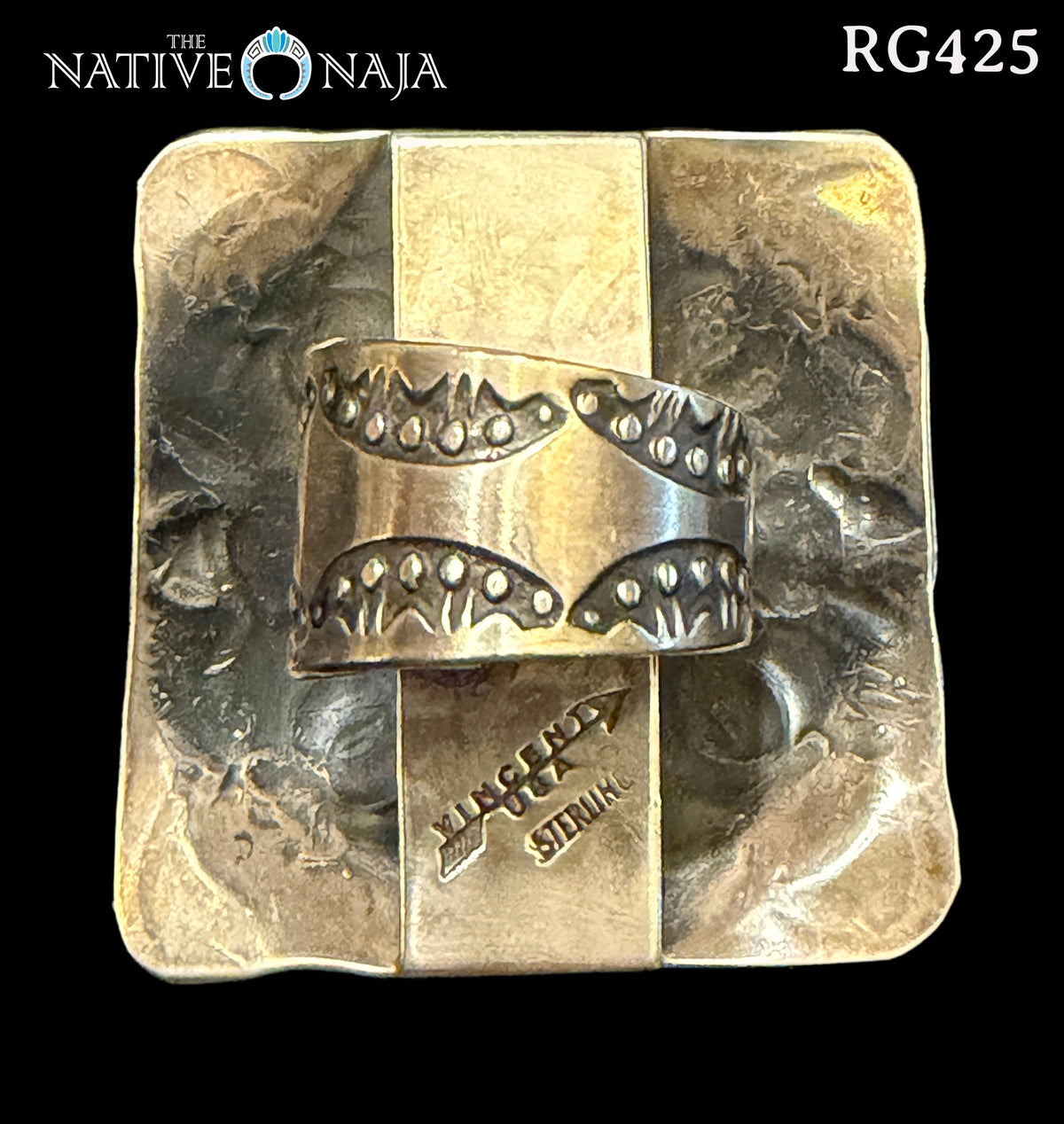 Large Navajo Vincent Platero Adjustable Hand Stamped Sterling Silver Ring RG425