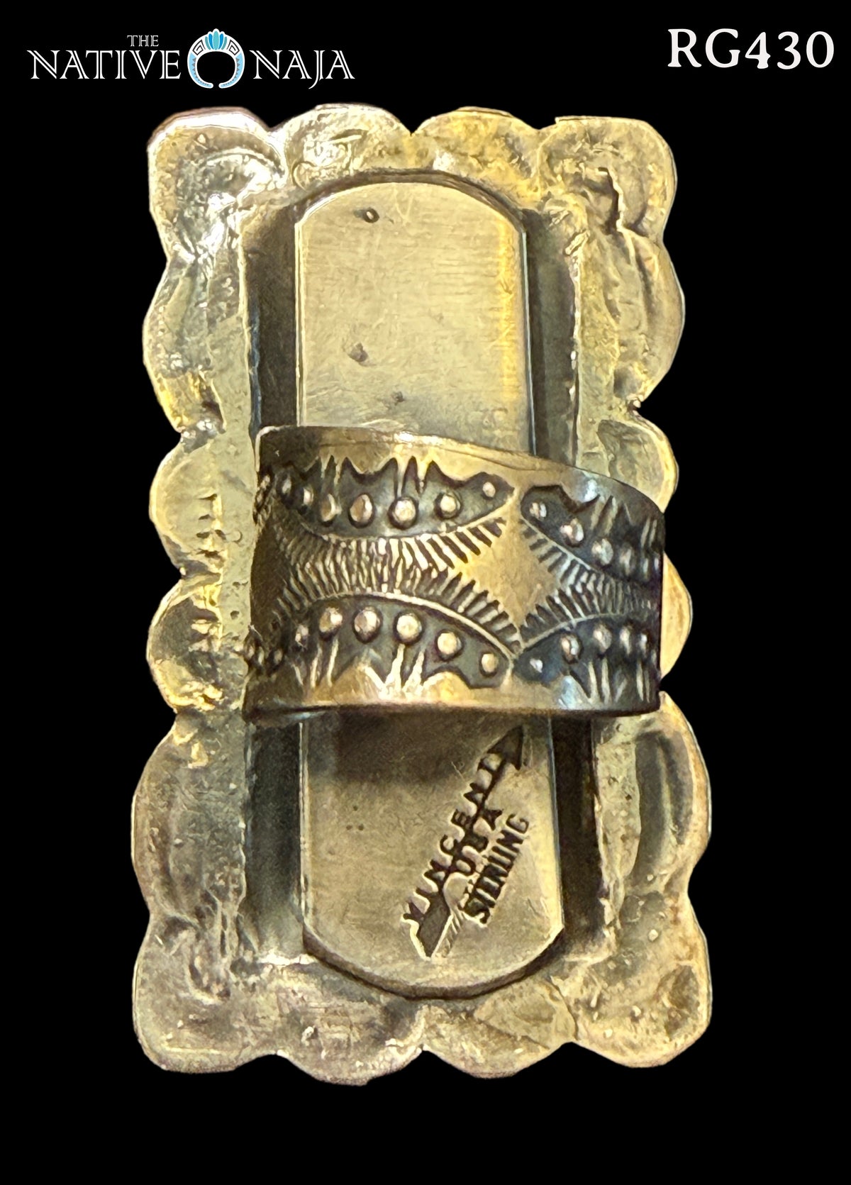 Large Navajo Vincent Platero Adjustable Hand Stamped Sterling Silver Ring RG430